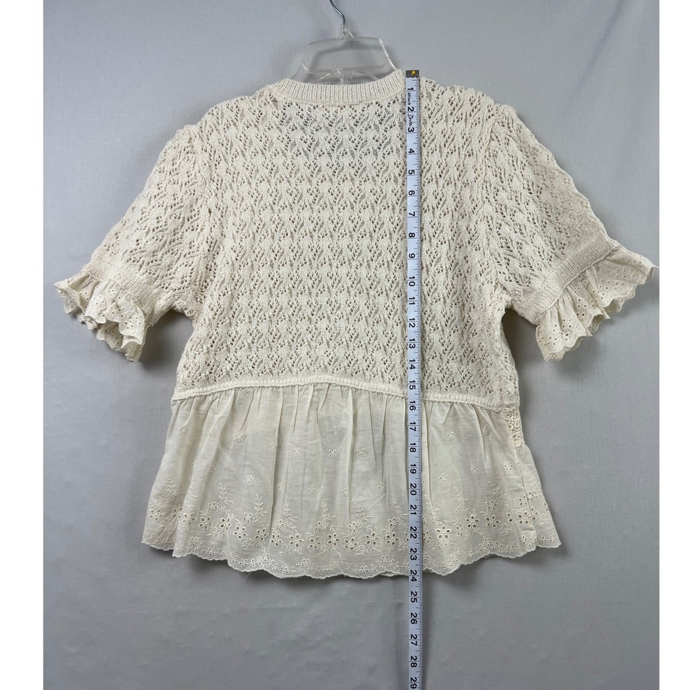 Illa Illa Crochet Top Womens Medium Ivory Eyelet Tiered Coquette Cottage Core - Picture 5 of 8